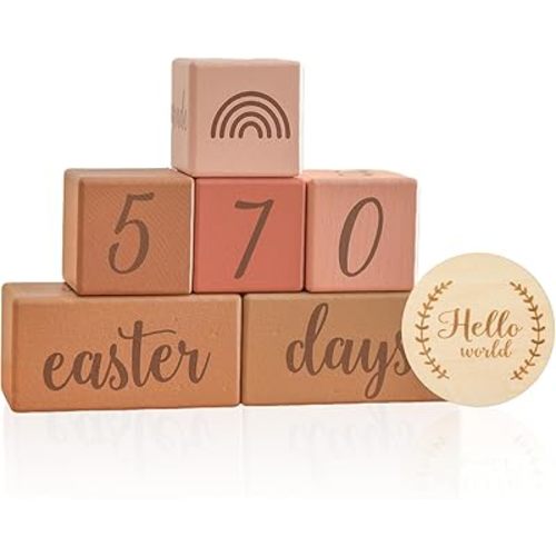 Monthly Baby Milestone Blocks Set of 6 Baby Age Blocks for Monthly Milestone Baby Age Milestone Signs Wooden Baby Photo Props Set Perfect for Baby Shower and Keepsake (Pink)