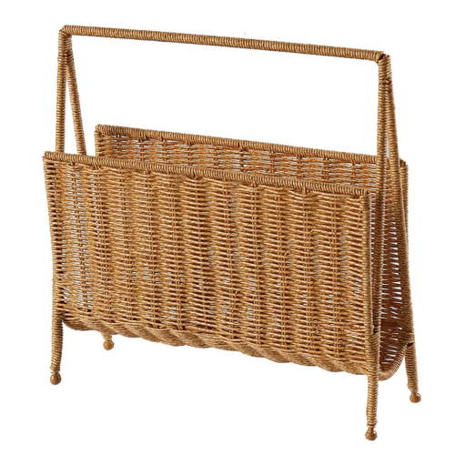 Light Brown Artificial Rattan Woven Magazine Rack For Home And Office Storage