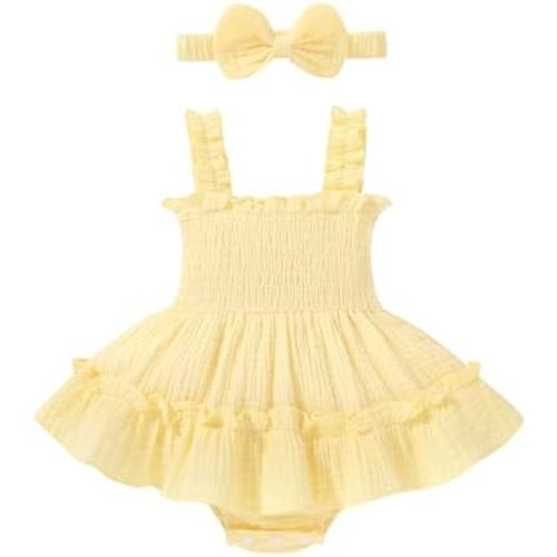Happy Town Infant Baby Girl Clothes Toddler Summer Sleeveless Romper Dress with Headband Newborn Jumpsuit Outfits