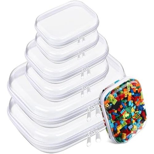 6 Pcs Clear Hard Zipper Case Hard Plastic Zipper Pouches Clear Shell Case Portable Travel Organizer Makeup Bag for Building Blocks Puzzles Cosmetics Makeup Supplies