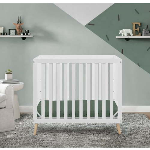 Delta Children Essex Convertible Mini Baby Crib with 2.75-Inch Mattress, Bianca White/Natural