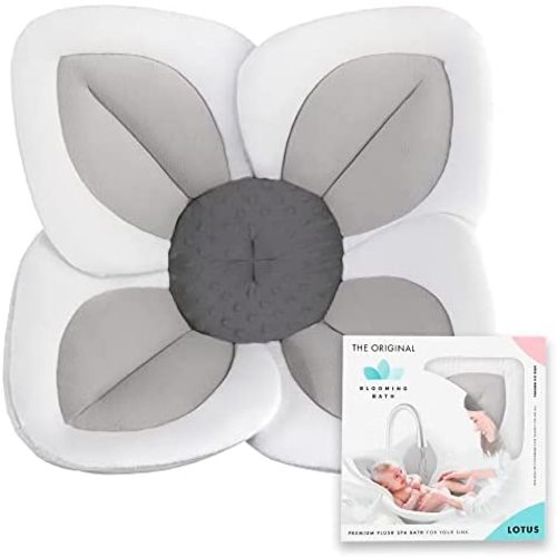 Blooming Bath Lotus Bath Seat - Plush Minky Baby Sink Bathtub - The Original Washer-Safe Flower Seat for Newborns - Gray/Dark Gray