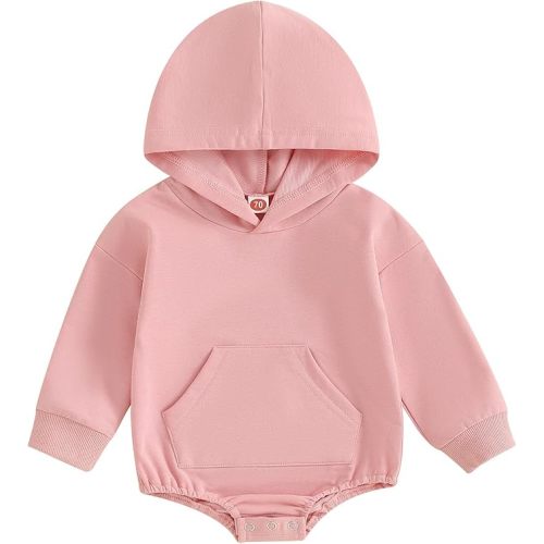 Newborn Baby Boy Girl Hooded Romper Long Sleeve Front Pocket Solid Color Hoodie Bodysuit Fall Winter Outfit
