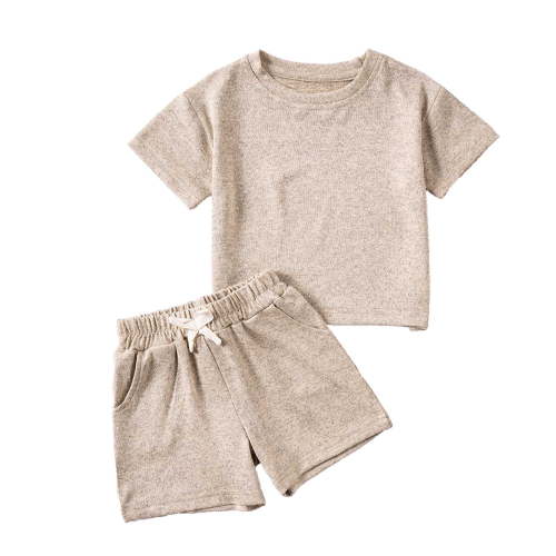 Gbsyewxs Girls Outfits 2 Piece Crew Neck Short Sleeve Solid Color Tops And Elastic Waist Shorts Set Soft Summer Girls Clothes Set Beige Size 6-12 Months