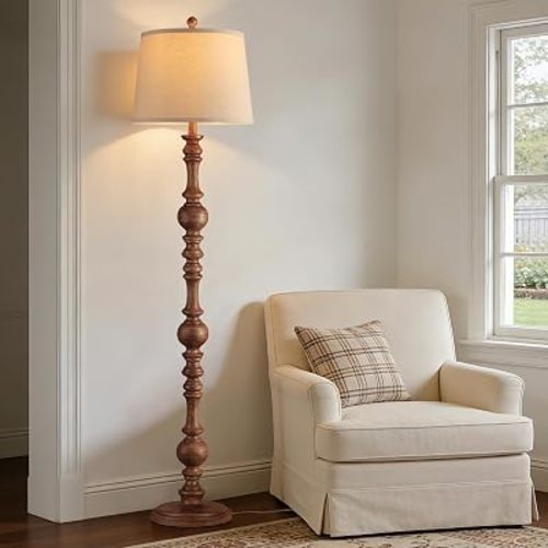 QiMH 61" Vintage Floor Lamp for Living Room, Farmhouse Lamps, Wood Grain