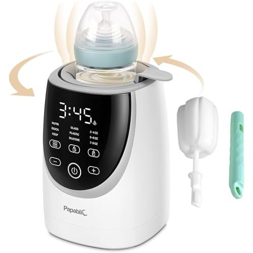Papablic NutriWarm Swirlable Bottle Warmer with Green Baby Bottle Brush,Fast and Even Warming for Breastmilk & Formula, Precise Temperature Control, Easy to Use