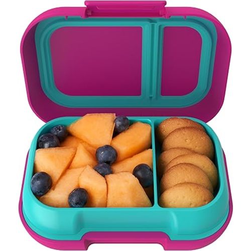 Bentgo Kids Snack - 2 Compartment Leak-Proof Bento Box Container for Snacks and Small Meals, Easy-Open Latch, Dishwasher Safe, BPA-Free for School, Daycare, & Sports - Ideal for Ages 3+ (Fuchsia/Teal)