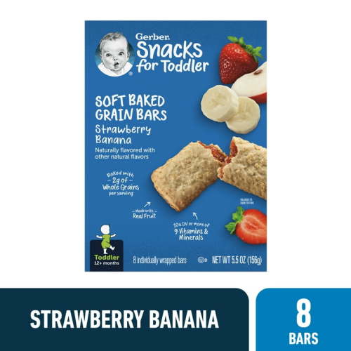 Gerber Soft Baked Grain Bars Strawberry Banana Toddler Food Snack Bar, 5.5 oz Box