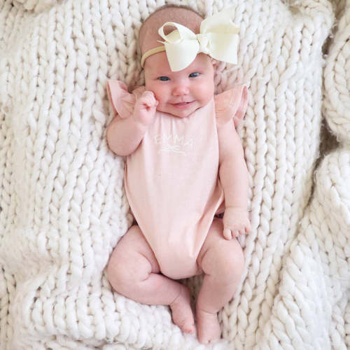 Personalized Ruffle Sleeve Bubble Romper | Pretty in Pink