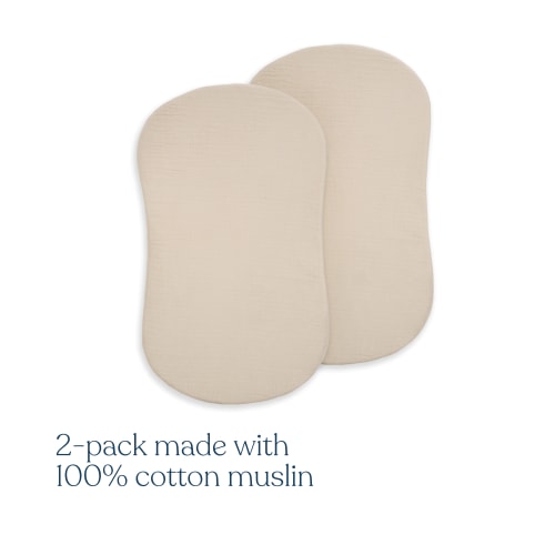 HALO - BassiNest Fitted Sheet 100% Organic Cotton Muslin | 2-Pack Oat