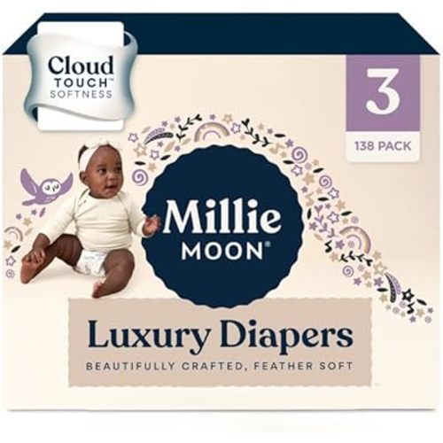 Millie Moon Luxury Diapers – Ultra Soft Cloud Touch Disposable Diapers with 12 Hour Absorbency & Wetness Indicator (3-138ct)