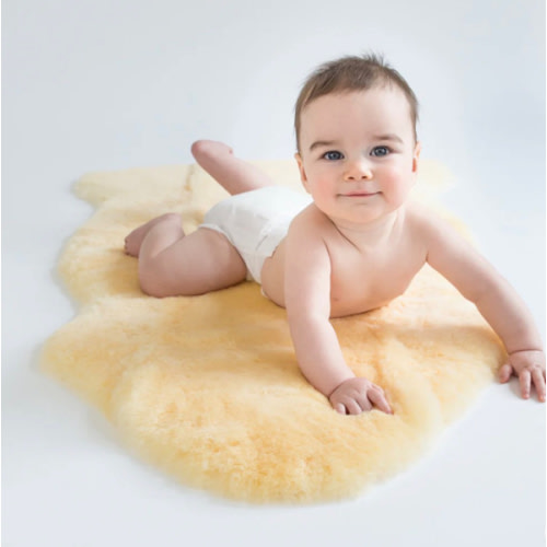 Sheepskin Rug for Babies, 100% Natural, Shorn Lambskin Wool, 2 x 3 Feet, Flax