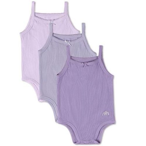 MiniMoi 3 Pack Baby Mini-Ribbed Stretch Modal Solid-Color Bodysuits Purple Multi 6 Months