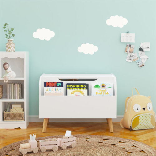 Wrought Studio™ Wooden Toy Box,Toy Storage Organizer with Front Bookshelf, Toy Chest Bench for Playroom Kids Room Organization | Wayfair