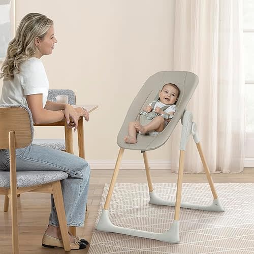 Delta Children Duet 2-in-1 High Chair and Infant Seat - Dishwasher Safe Meal Tray - FSC-Certified Wood, Taupe