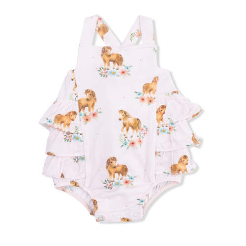 Ruffle Sunsuit, Pink Ponies