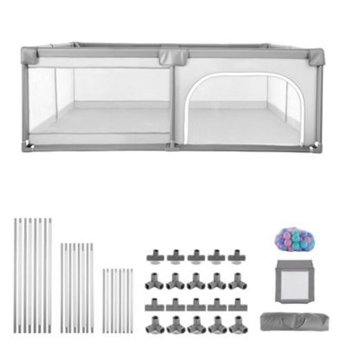 VEVOR Baby Playpen, 78.7″ x 58.7″ Large Toddlers Playpen, Indoor/Outdoor Baby Fence Play Yard, 50 Ocean Balls, Zippered Door & Mesh, Gray