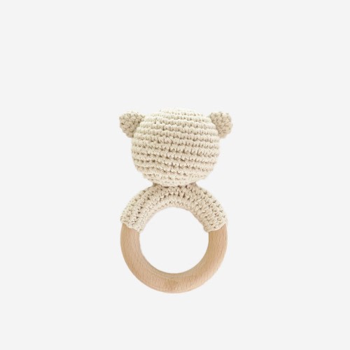 Baby Rattle Teether Crochet Wooden Ring Bear Cream – The Blueberry Hill
