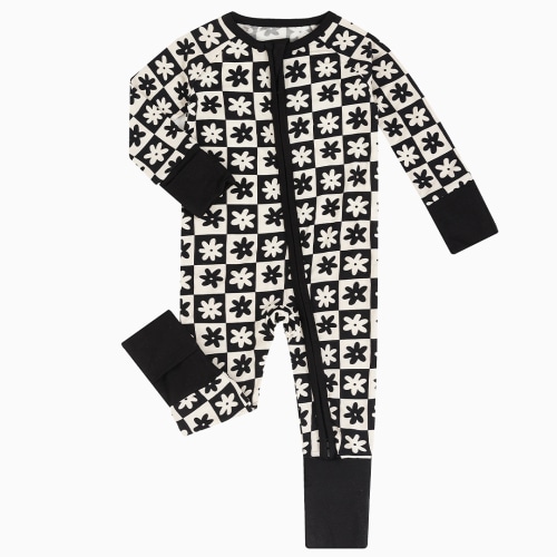 Checkerboard Flower Bamboo Zipper Baby Long Sleeve Romper – MIOZING