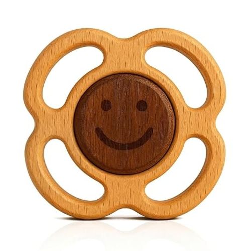 Wooden Teether for Babies 0-12 Months, Baby Teether Toy - Organic Teething Toy with Gentle Rattle – BPA-Free, No Paint, No Plastic – Montessori Sensory Toy, Newborn Gift