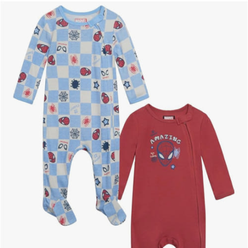 Marvel Avengers Spider-Man Baby 2 Pack Zip Up Sleep N' Plays Newborn to Infant Sizes (Newborn - 24 Months)