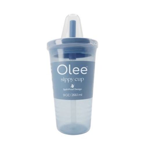 Olee Silicone Baby Bottle Sippy Cup Tumbler with Straw - Slate Blue - 9 fl oz: Nipple Level 4, BPA-Free