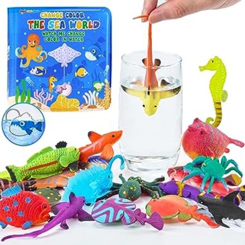 Color Changing Mold Free Bath Toys for Toddlers & Kids - Color Change Sea Creatures Ocean Animal Toys & Glow in The Dark Toy with Bath Book (13 Pack)