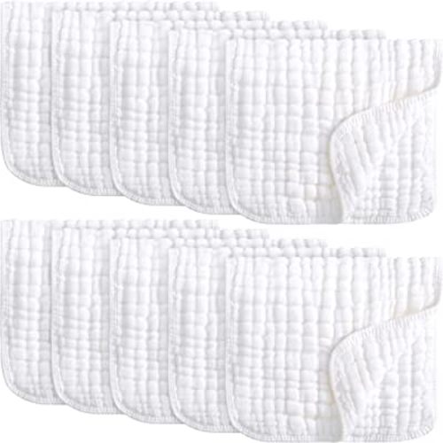 Yoofoss Muslin Burp Cloths 10 Pack Baby Washcloths Large 20''X10'' 100% Cotton 6 Layers Super Soft and Absorbent - White