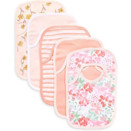Burt's Bees Baby unisex baby Bibs, Lap-shoulder Drool Cloths, 100% Organic Cotton With Absorbent Terry Towel Backing Bibs, Tossed Succulents, 5-Pack US