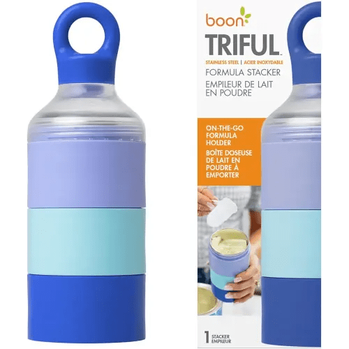 Boon Triful Baby Formula Dispenser On The Go - Insulated Stainless Steel Formula Containers with Stacking Design - Baby Bottle-Feeding Supplies for Travel - Blue