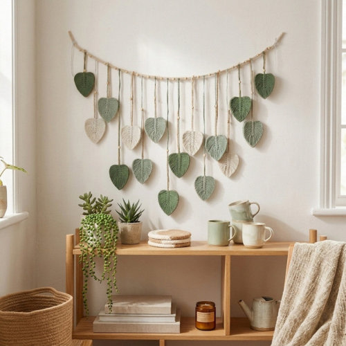 East Urban Home Wall Hanging, 47X29 Inch Large Boho Woven Tapestry Wall Decor Chic Home Wall Art Modern Bohemian Handmade Green Leaf Feather Macrame Tapestry For Bedroom Apartment Living Room Backdrop Decor | Wayfair
