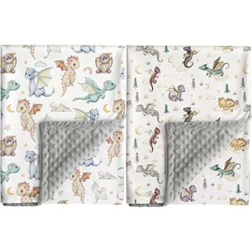 Dragon Baby Blanket DND Gender Neutral Minky Blankets for Newborn Baby Girls or Boys Nursery Toddler Double Layer Blanket with Dotted Backing and Dragon Printed (White)