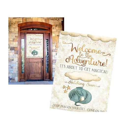A Little Dragon Is On The Way - Themed Baby Shower Party Decor Entry Welcome Banner Poster 19x13in. Magical Adventure Hatching Soon