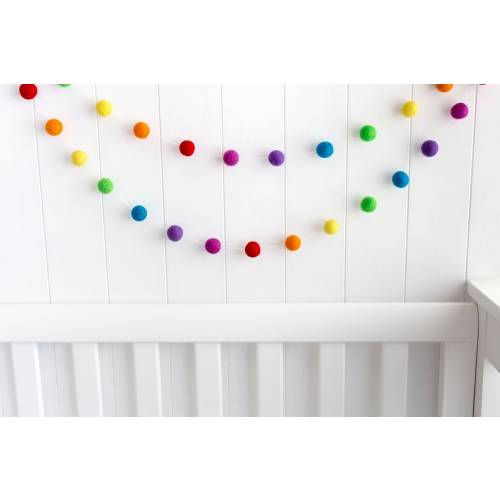 Rainbow Felt Ball Garland – Gender Neutral Pom Pom Bunting for Playroom and Nursery Decor