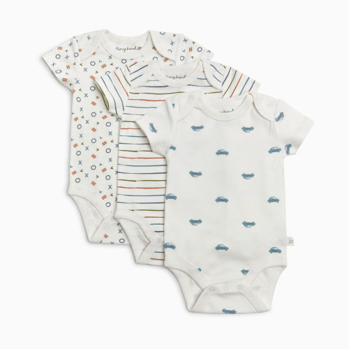 Tiny Kind 3 Pack Assorted Organic Cotton Bodysuits - Assorted Blues, 3-6 M