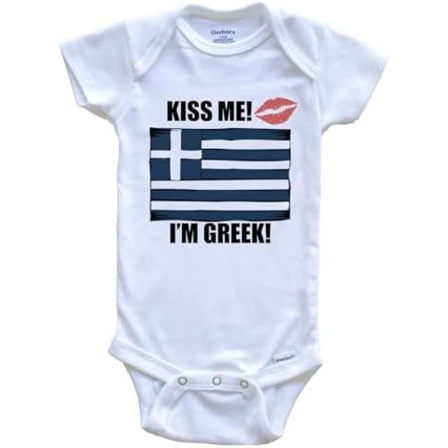 Kiss Me I'm Greek Cute Greece Flag One Piece Baby Bodysuit