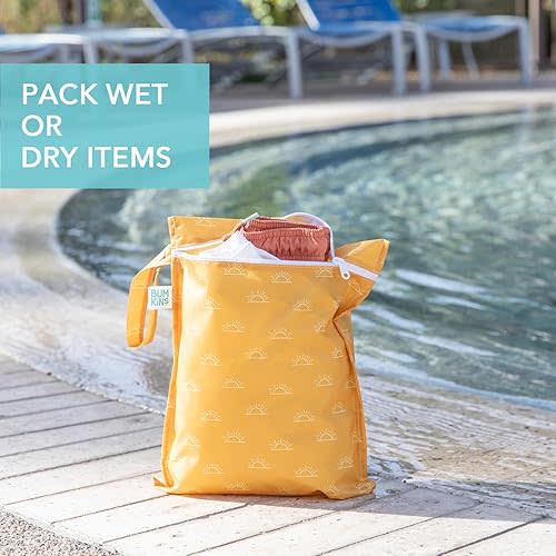 Bumkins Waterproof Wet Bag for Baby, Travel, Swim Suit, Cloth Diapers, Pump Parts, Pool, Gym, Toiletry, Strap to Stroller, Daycare, Zip Reusable Bag, Wetdry Packing Pouch, 2-pk