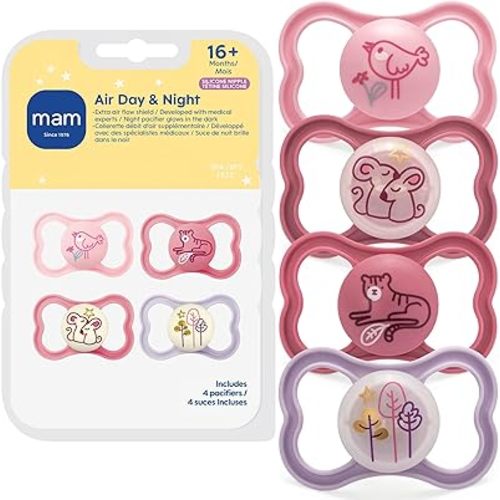 MAM Air Pacifier for Babies 16+ Months, Extra Air Flow for Sensitive Skin, Glows in The Dark, Developed with Medical Experts, BPA-Free Skin Soft Silicone, 4 Count, Made in Europe