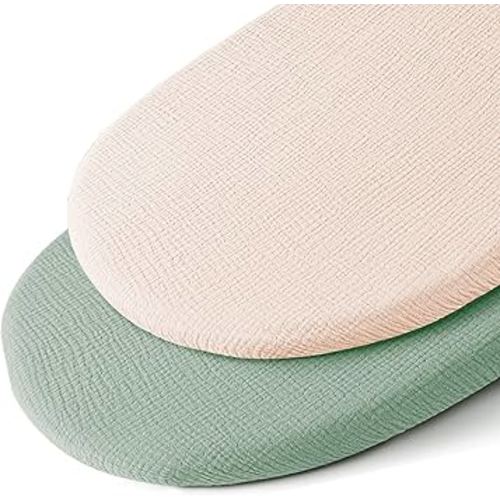 Muslin Bassinet Sheets for Baby Boy Girl,Breathable Baby Bassinet Sheets Fitted for Bassinet,Oval Rectangle,Hourglass,Bassinet Mattress/Pad,Soft Cotton 2 Pack