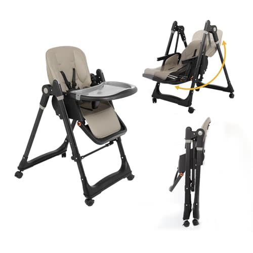6-in-1 Rocking Baby Chair & Foldable High Chair with Soothing Sway | Convertible Baby & Toddler Feeding Chair, 5-Level Height Adjust, Removable Tray | No-Tools Fold, Machine Washable Cushion (Brown)