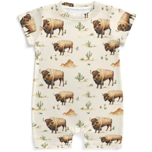 Vintage Western Buffalo Cactus Baby Romper Retro Bisons Mountain One-Piece Wild West Jumpsuits