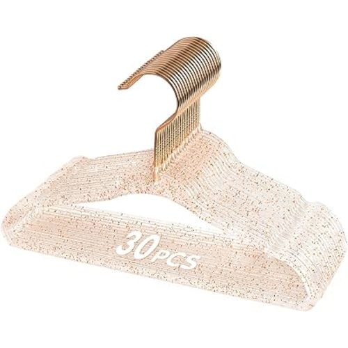 VIS'V Acrylic Baby Hangers, 11 Inch Sparkly Glitter Kids Hangers, Infant Toddler Nursery Closet Clothes Organizer, Heavy Duty, Pink, 30 Pcs