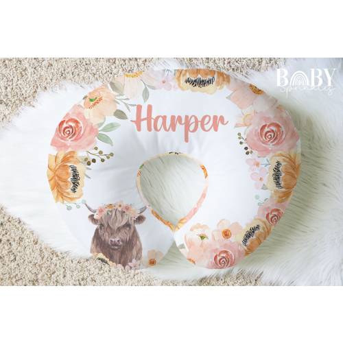 HIGHLAND COW Nursing Pillow Cover, Cow Gift for Baby, Farm Baby Gift, Personalized Nursing Pillow Cover, Baby Girl Accesories