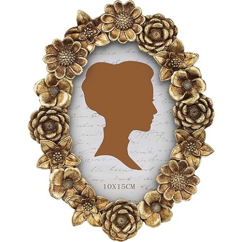 AELS 4x6 Inch Vintage Picture Frame, Elegant Antique Oval Photo Frames with Glass Front, Photo Display, Tabletop Wall Hanging, Gift Ideas, Gold Flower