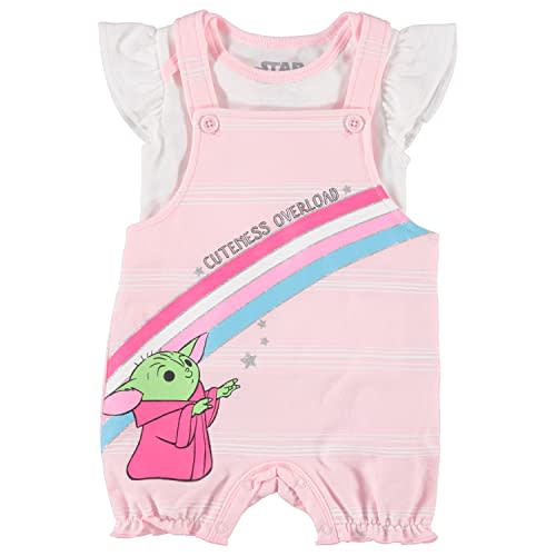 STAR WARS Baby Girls Newborn Infant Baby Yoda Shortall Romper and Tshirt Set (Pink/Grey/Blue, 24 Months)