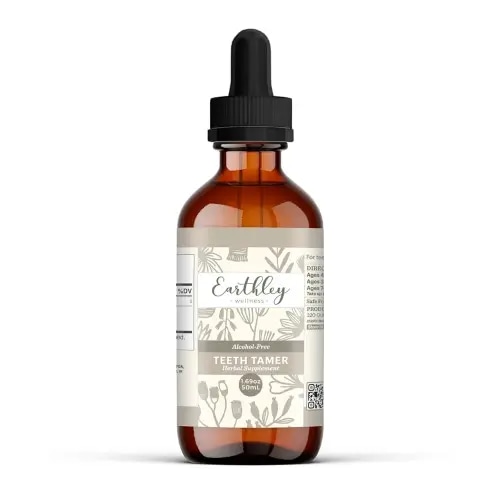Earthley Wellness Teeth Tamer, Teething Relief for Babies & Kids, Soothes Drooling, Gum Discomfort & Irritability, Organic Herbal Formula, Essential Oil Free, Alcohol-Free & Sugar-Free (1.69 oz)