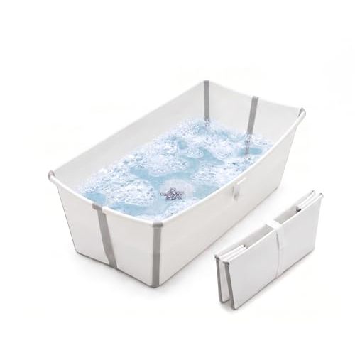 Stokke Flexi Bath X-Large Baby Bathtub, White Grey - 31.5 x 15.7 x 9.4 in - Best for Infants & Toddlers - Lightweight, Foldable & Easy to Store - Convenient to Use at Home or Traveling