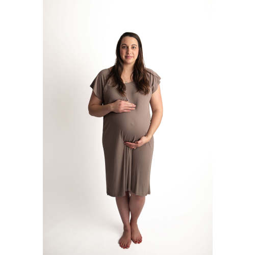 Cocoa Ribbed Labor & Delivery Gown | Epidural & Nursing