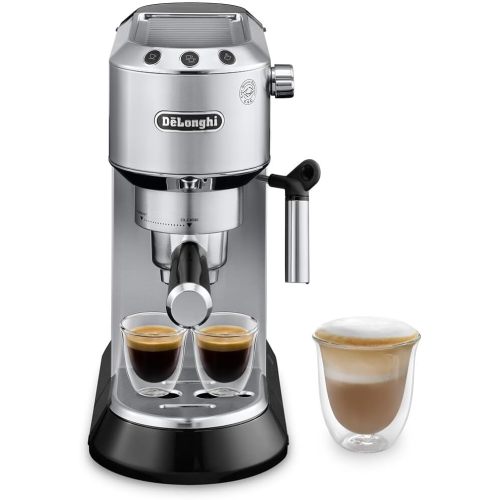 De’Longhi Dedica Espresso Machine with Manual Milk Frother, 15-Bar Pump & Adjustable Tray - Home Barista Coffee Maker for Espresso, Latte, Cappuccino & Iced Coffee - Italian Stainless Steel Design