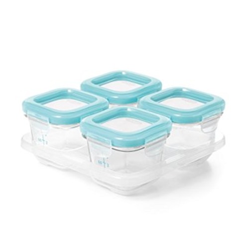 OXO Tot Glass Baby Blocks Food Storage Containers, Aqua